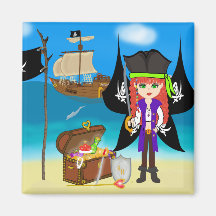 Pirate Faery with Ship and Treasure Magnet