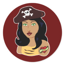 Pirate Girl Round Stickers