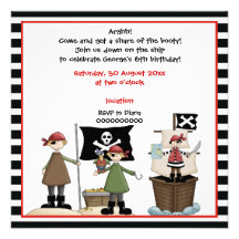 Pirate kids birthday party invitation-Black border