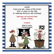 Pirate kids birthday party invitation- Blue border