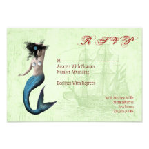 Pirate Mermaid Beach Coastal RSVP Cards Custom Invitation