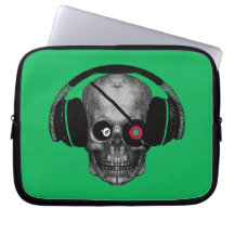 Pirate Radio Skull DJ with Vinyl Eye Patch Computer Sleeve