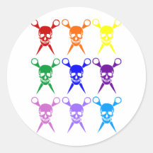 Pirate shears rainbow transparent 2009 round stickers