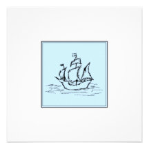 Pirate Ship. On pale blue. Custom Announcements