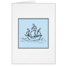 Pirate Ship. On pale blue. Greeting Card