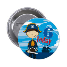 Pirate Ship Scene 6th Birthday Button Badge