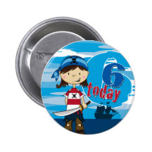 Pirate Ship Scene 6th Birthday Button Badge