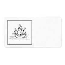 Pirate Ship Sketch. Black and White Galleon. Personalized Shipping Label
