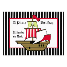 Pirate Ship Voyage/ Black Stripe Personalized Announcement
