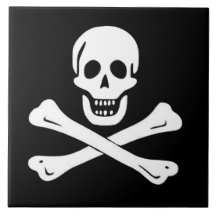 PIRATE  SKULL AND BONES FLAG CERAMIC TILES