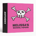 Pirate skull black and pink school binder