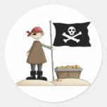 Pirate with his treasure round sticker