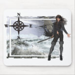 Pirate Woman with Rough Waters Designs Mouse Mat