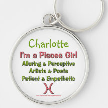 Pisces Girl Personalized Zodiac Keychain