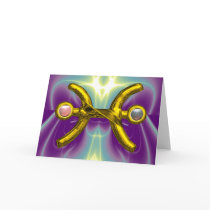 PISCES Pink White Pearls & Gold Zodiac Birthday Card