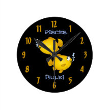 Pisces rule! Two cartoon fish clock.