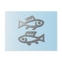 Pisces Star Sign Silver Fish on Blue