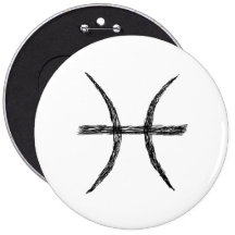 Pisces. Zodiac Astrology Sign. Black. Button
