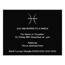 Pisces. Zodiac Astrology Sign. Black. Invitation