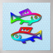 Pisces Zodiac Star Sign Rainbow Colour Fish Posters