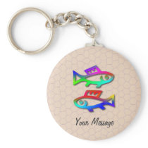 Pisces Zodiac Star Sign Rainbow Fish Keyring Key Chains