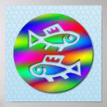 Pisces Zodiac Star Sign Rainbow Fish Poster