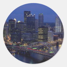 Pittsburgh at dusk, across the Monongahela River, Round Stickers