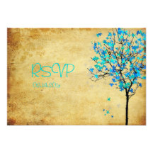 PixDezine rsvp viintage blue maple leaves Personalized Announcements