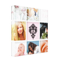 PixDezines 9-Photo On Canvas, White Frame Template Stretched Canvas Print