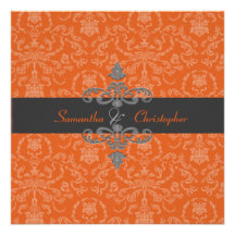 PixDezines Arianna Damask, diy colour, Orange Spic Custom Invite