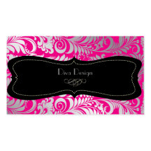 PixDezines Bellissimo damask faux silver/hot pink Business Card Templates