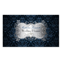 PixDezines bijoux damask faux silver/slate blue Business Card Template
