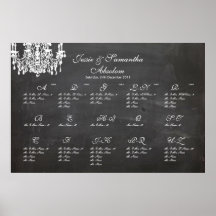 PixDezines chalkboard+chandelier/seating chart Posters