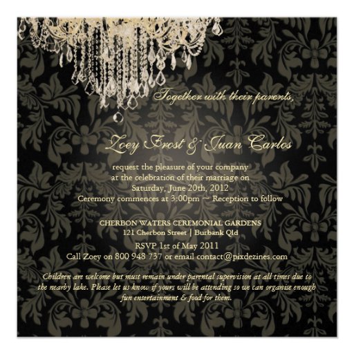 PixDezines Crystal Chandelier + Baroque Damask Invites