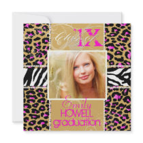 PixDezines diy 2012 Grads, pink cheetah+zebra Personalized Announcements
