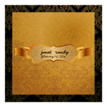PixDezines Ella Damask Gold+Black Personalized Invitation