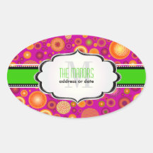 PixDezines Fuschia+Neon Green Christmas Ornaments Oval Sticker