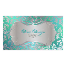 PixDezines Haute Coutour Damask, Faux Silver Business Card Template