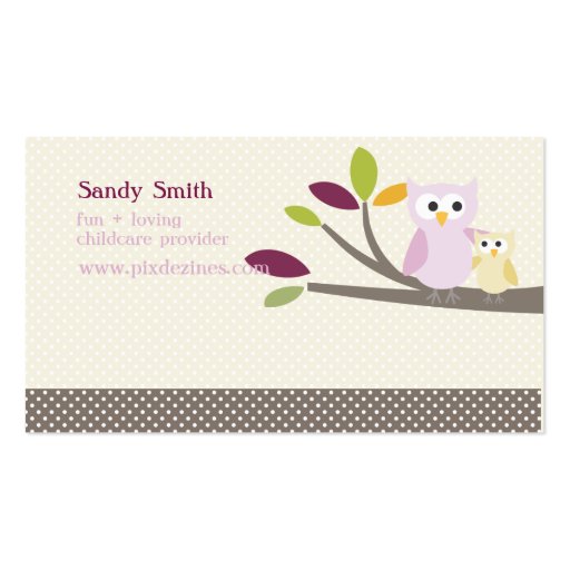 PixDezines Mommy + Baby owls childcare Business Card Template