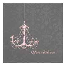 PixDezines Pink Chandelier+Flora Damask Personalized Invitations