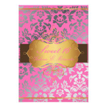 PixDezines Pink Damask/Sweet 16/tiara/diy colours Personalized Invitations