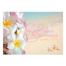 PixDezines Pink Plumeria+swirls/tropical wedding Custom Announcements