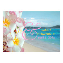PixDezines Pink Plumeria+swirls/tropical wedding Custom Announcement