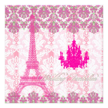 PixDezines Pique Damask+Eiffel Tower+Chandelier Custom Announcements