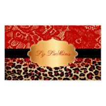PixDezines red vintage lace+cheetah Business Card Template