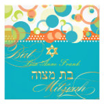 PixDezines retro Mod Bubbles, Bat Mitzvah/teal Personalized Invitations