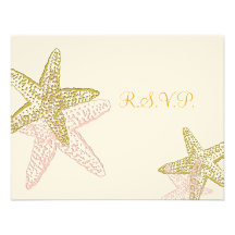 PixDezines rsvp Pink Starfish, beach wedding Custom Announcement