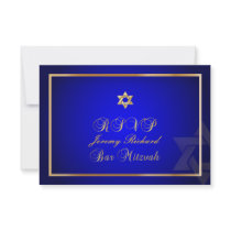 PixDezines rsvp Star, Bar Mitzvah/royal blue+gold Invitation