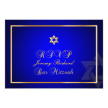 PixDezines rsvp Star, Bar Mitzvah/royal blue+gold Invitation