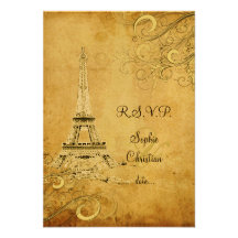 PixDezines rsvp Vintage Eiffel Tower + swirls Personalized Invite